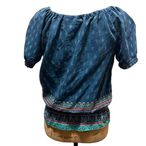 Y2K Mudd Puff Sleeve Peasant Blouse Festival Boho Print Blue Size Medium - Picture 2 of 3